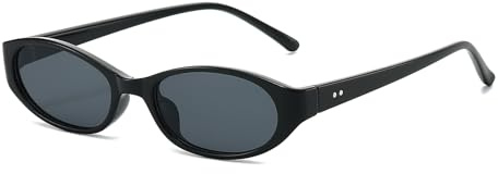 LJCZKA Occhiali da Sole Ovali Piccoli per Donna Retro Occhiali Occhi di Gatto alla Moda Anni 90 con Protezione UV400 (Nero Grigio)