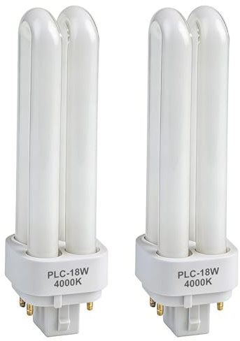 Rivvra 2PCS 18W Compact Fluorescent Lamp, 4-Pin G24q-2 Base 2U Double Tube, 4000K Neutral White, 1500LM, Non-Dimmable AC 220-240V Energy Saving Light Bulb for Office, Kitchen, Workshop, Corridor