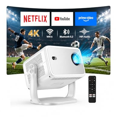 Proiettore 4k 2026【Compatibile con Netflix/Rotazione 360° 】Videoproiettore AI Auto Focus e Full HD Projector a Focale Corta Proiettore Portatile Bluetooth WiFi per Home Cinema/Esterno