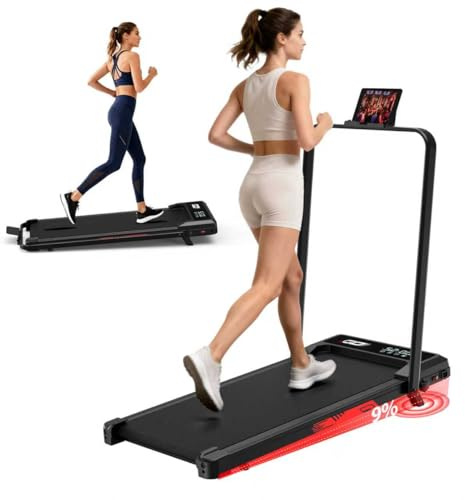 Tapis de Course Pliable 4 en 1 avec Pente 9%, Tapis de Marche Électrique 1-10 km/h, Moteur sans Balais Silencieux 3,0 CV, Walking Pad, Charge Max. 140 kg, Écran LED, Télécommande, Amorti Antichoc