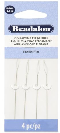 Beadalon Collapsible Eye Beading Needles, Fine 0.30 mm / .012 inches Diameter, 2.5 inches Length, 4 pc