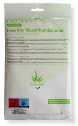 Medi-Inn+ Feuchte Einmalwaschhandschuhe | Soft Touch Premium Einmalwaschlappen | mit Aloe Vera (24 x 8 = 192 Stück)