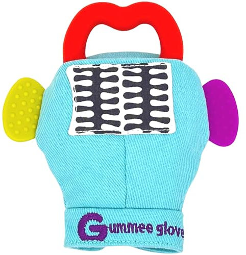 Gummee Glove Baby Teething Mitten 6 Months + Premium Quality Detachable Teether Ring and Travel Bag - Turquoise - Undroppable - Soothe Babies Painful Gums Naturally