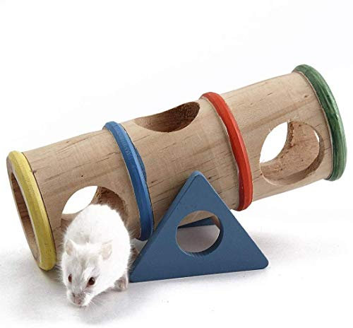 TrifyCore Spielzeug für Ratten, Hamster, Naturholz, bunte Wippe, Käfighaus, Versteck, Spielspielzeug für Hamster, Ratten, Maus (beige)