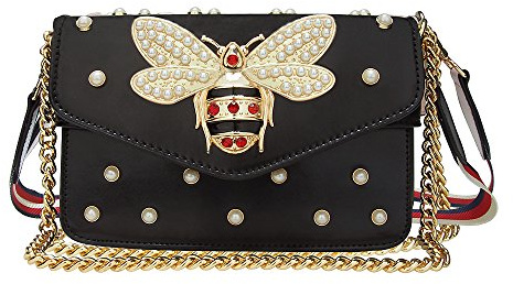 Beatfull Designer Bee Geldbörse Mode Crossbody Taschen mit Perle für Frauen PU Leder Schulter Clutch Handtaschen, Schwarz, Large