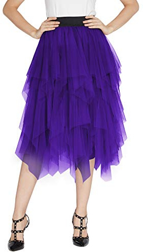 Urban GoCo Mujeres Enagua Falda Corta Midi Tul Damas Cintura Elástica Asimetricas Tutu Falda para Fiesta Danza (L, Morado Oscuro)