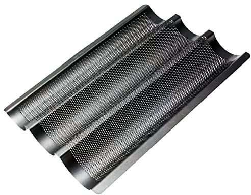 Kilimazart Vassoio per baguette, antiaderente, per pane francese, in acciaio al carbonio, forato, stampo da forno per baguette (nero)
