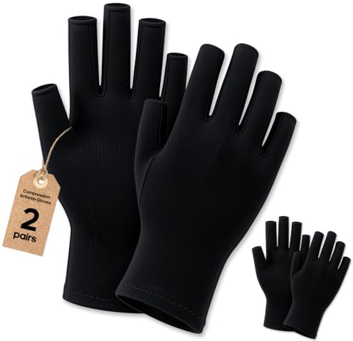 SUPERFA 2 Pairs Fingerless Arthritis Compression Gloves for Women and Men | Open Finger Design, Gentle Compression Fit, Breathable Fabric, for Typing, Gardening and Daily Wear