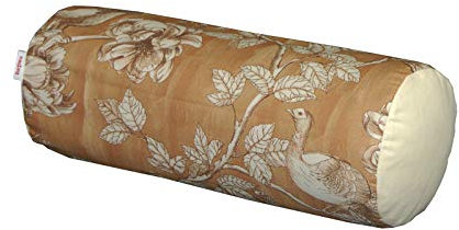 beties Magall Nackenrollenbezug ca. 15x40 cm geschmackvoller Vögel Vogel Bird Baum Nackenrolle in Wende Dekokissen Hülle Rückseite Uni 100% Baumwolle (Cognac-Gold)