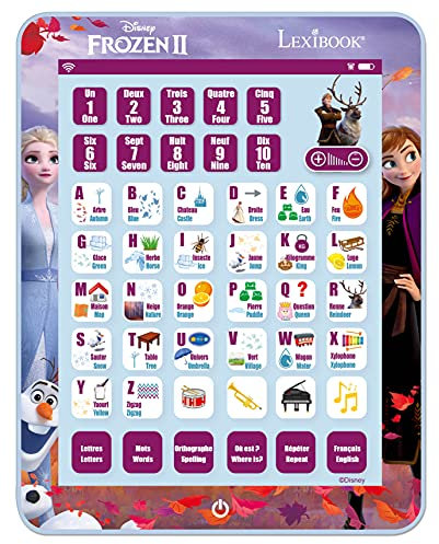 LEXIBOOK, Frozen, Educational Bilingual Learning Tablet, Learn letters numbers words spelling and music, English/French, Purple, JCPAD002FZi1