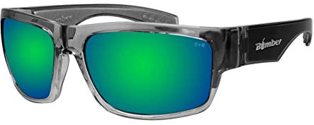 BOMBER Mens Safety Sunglasses, 2 Tone Crystal Frame with Green Mirrored Lens, z87 Compliant, UV Protection, Oversize Lens with Non Slip Foam Lining TR104GM