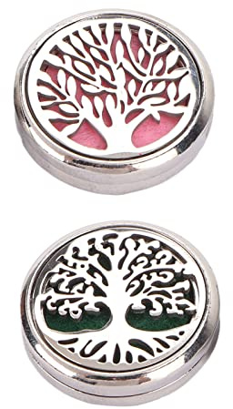 Diffusor Medaljongbrosch i Rostfritt Stål 22 Mm, Tree of Life Design, med 7 Fiberkuddar och Eterisk Olja för Attraktiv Doft