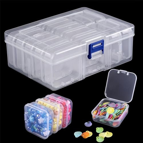 AhLmA 15 Stück Klare Sortierbox Bead Organizer Set Bead Storage Containers Aufbewahrungsbox Mit Deckel für Aufbewahrung Kleinen Gegenständen Bastelarbeiten Nähwerkzeuge Schmuck 14 Kleine Zellen