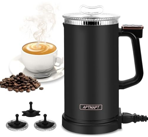 APTMAPT Milchaufschäumer Elektrisch 500W 4 in 1 Milchaufschäumer Automatisch 350 ml Heiße und kalte Milchaufschäumer für Kaffee Latte Cappuccino (Schwarz)
