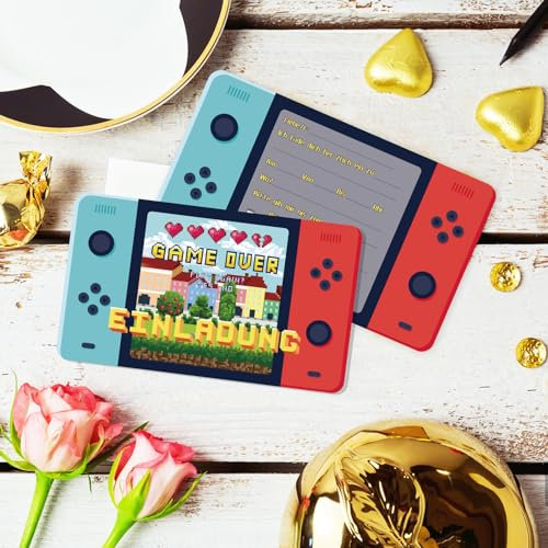 ORFION 12x Einladungskarten Kindergeburtstag Jungen Mädchen Video Gaming Spiel Einladungskarten Geburtstag, Bunten Karten Geburtstag Einladungen Party Geburtstagseinladungen