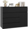 FOREHILL Commode Chambre Adulte Commode 5 Tiroirs et 1 Porte Commode Noire Chiffonnier Rangement pour Salon Couloir Armoire à Tiroirs 100x40x80cm