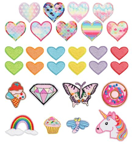 29 toppe termoadesive colorate a forma di cuore, per bambini, toppa termoadesiva a forma di cuore, applicazioni per cucire