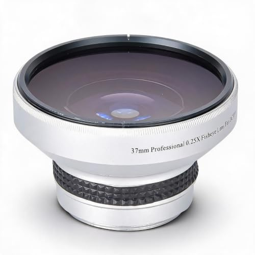 Obiettivo Aggiuntivo Fisheye 0,25X per Fotocamere Calibro 37 Mm, Ampio Raggio, Macro 12,5X, Vetro Ottico in Lega di Alluminio, Leggero, Compatto, 37 Mm 0,46 Pollici, Argento