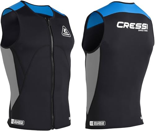 Cressi Guardian Man Neoprene Zipper Vest Black/Blue 2mm, M/3 - Weste aus Neopren 2mm, zum Schwimmen, Schnorcheln, Stand Up Paddling, Surfen, Kajakfahren und Wassersport, Schwarz/Blau, M/3, Herren