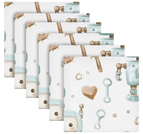 SKYSHU Watercolor Robot Cloth Napkins Set of 6, Reusable Washable Oversized Table Napkins for Family Wedding Dinner Party Home Decor, 20 Inch