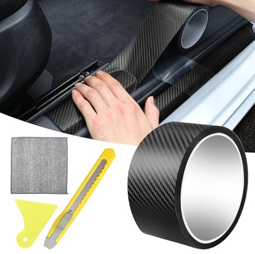 YFLeomry Protector de pantalla de carbono para coche, 5 cm x 3 m, lámina protectora para bordes de puertas, estribos, autoadhesivo, resistente a los arañazos, incluye herramienta de montaje