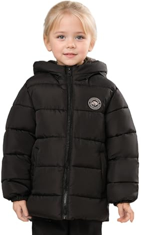 SOLOCOTE Cappotto invernale per bambine Imbottitura sintetica resistente all'acqua Parka con cappuccio e fodera in pile Nero 122