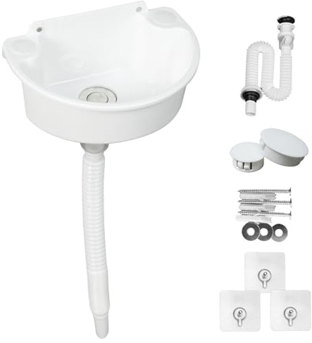 Lavandino lavandino semplice in plastica con tubo e scarico per garage, cantina, officina, lavanderia, lavanderia, cucina, lavabo, lavandino esterno, lavandino da giardino (bianco)