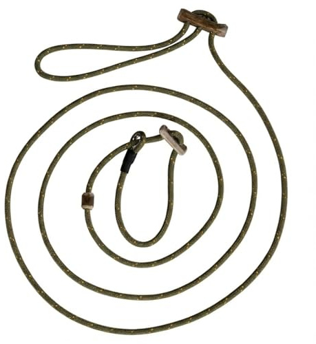 Umhänge Moxonleine 280 cm Oliv 6mm dünne Retrieverleine | lautlose Jagdleine | stufenlos verserstellbar | Hundeleine kleine, mittelgroße & große Hunde | 260-300cm Länge | Zugstopp | Made in Germany