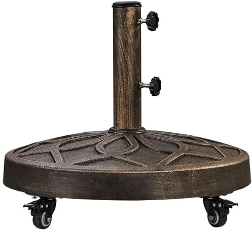 Yaheetech Base per Ombrellone Rotonda Esterno con Ruote e Manopola, Autopeso in Resina e Metallo Supporto 21 kg per Pali da Ø38mm e Ø48mm per Terrazza Balcone Giardino Spiaggia, Bronzo