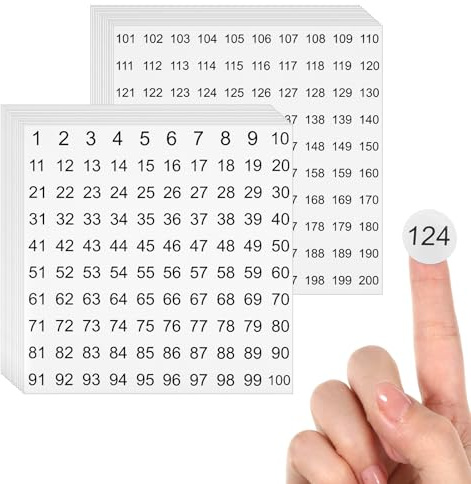 Nummer siffror klistermärken 1–200, 2 cm självhäftande numrerade klistermärken, lagerklistermärken för organisering och klassificering (etiketten är ett enda ark och måste skäras till)