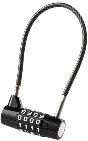 Candado de Cable de Acero con 4 Dígitos, Candado de Combinación Numérica | Cable de 17 cm, Cable Flexible para Casco de Moto, Patinete y Bicicleta, Seguridad Compacta para Taquilla, Equipaje, Maleta