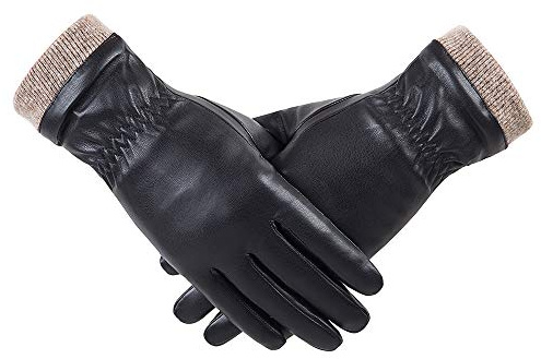 REDESS Winter Leather Gloves for Women, Wool Fleece Lined Warm Gloves, Touchscreen Texting Thick Thermal Snow Driving Gloves