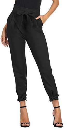 Pantalones de Cigarrillos de Cintura Alta Y Peso Ligero con Cintura Elástica para Primavera Verano Negro XL Cl10903-1