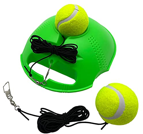 TaktZeit Tennis Trainer Rebound Baseboard Self Training Equipment Practice Rebounder with 2 String Tennis Balls (Flash Green)