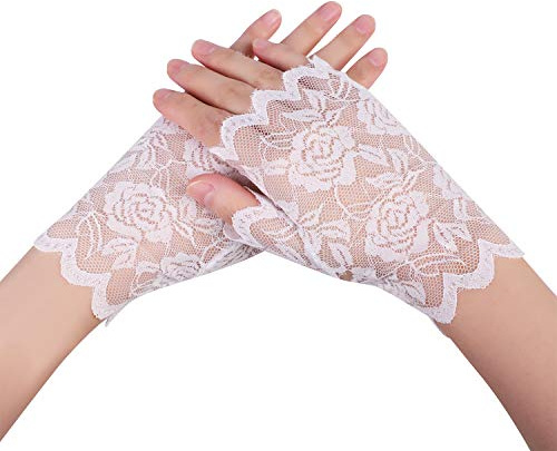 2 par korta spetshandskar för kvinnor fingerlösa körhandskar sommarhandskar sol UV-skyddshandskar bröllopshandskar för körning bröllop middag fester handled längd brudhandskar