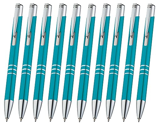 Libetui 10 Stück türkise Kugelschreiber hochwertige Metallkugelschreiber blauschreibend Großraummine Blau nachfüllbare Kulis Metall Türkis