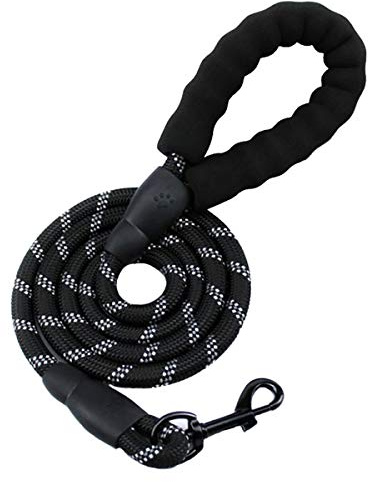 MMSGA Strong Dog Leash for Medium Large Dogs Heavy Duty，5 FT Dog Leash with Comfortable Padded Handle and Highly Reflective Threads (Black)