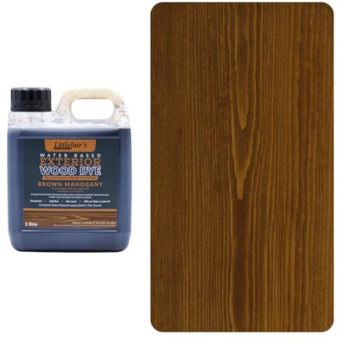 Littlefair's Wood Stain Water Based - 1ltr - Outdoor Furniture Wood Dye - Light & Dark Finishes - Non Toxic & Eco Friendly Formula - Exterior Wood Stain for Crafts - Colour: Brown Mahogany
