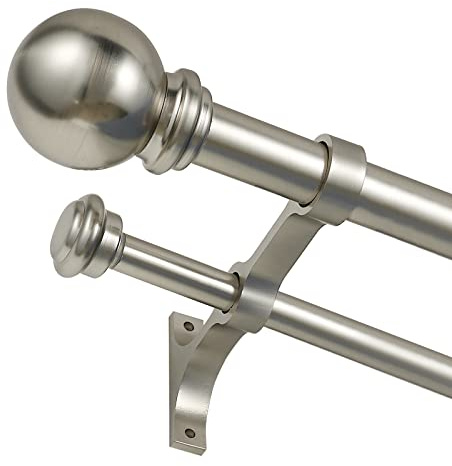 Double Curtain Rod 84 to 120 inch, Adjustable 1 inch Double Drapery Rod Rods for Windows and Doors with Ball Round Finials and Premium Aluminum Brackets Set (84-120,Brushed Nickel)