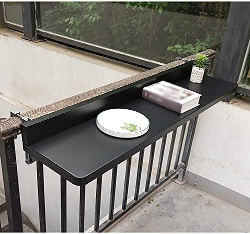 Balkon-Stehtisch Für Geländer, Balkontisch Zum Aufhängen, Balkon-Hängetisch, Halber Klapptisch, Klappbares Decktischgeländer, Geländertisch Im Freien, Balkon-Thekenhöhe,Schwarz,80*40cm,Collector88