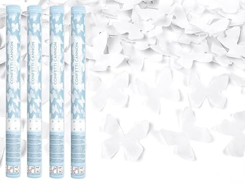 4 Stück Konfetti Kanone Rosenblätter Herzen Hochzeit Geburtstag Jubiläum Babyparty Party Supplies Konfetti Shooter Popper 60cm (Weißer Schmetterling)