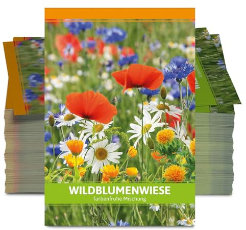 FLORTUS Wildblumenwiese für Gastgeschenke (100 Stück) | Wildblumensamen für Bienen & Insekten als Dankeschön Geschenke & Werbegeschenke