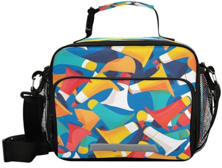 ALAZA Horn Colorful Lunch Bag Reusable Insulated Cooler Lunch Tote Bag with Adjustable Shoulder Strap for Boys Girls Travel Picnic