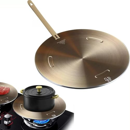 NISPOTDOR - Diffusore di calore per fornello a gas, piastra adattatore per piano cottura a induzione, resistente, con manico rimovibile, 28 cm