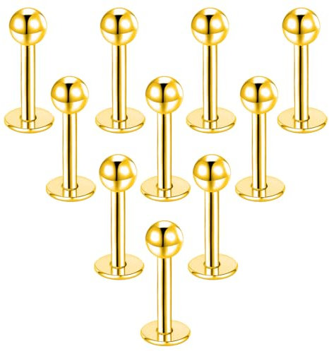 Besyvvin 10stk Lippenpiercing Labret Gold Stecker 8mm Chirurgenstahl Piercing Helix Tragus Lippe Knorpel Stud