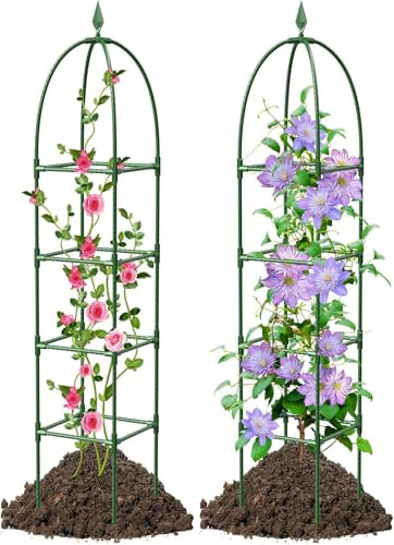 Garden Obelisks Trellis for Climbing Plants Metal, 1.8M Heightened Rustproof Climbing Plant Supports Frame for Outdoor Indoor Plants, Garden Obelisk for Sweet Pea Cucumber Roses (2 Pcs, Green)