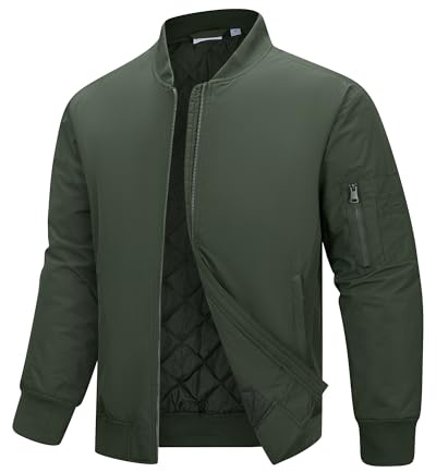 33,000ft Bomber Jacket Men Waterproof Windbreaker Insulated Puffer Jackets Sports Jackets Outwear for Motorcycle Hiking Golf Sailing Army Green L