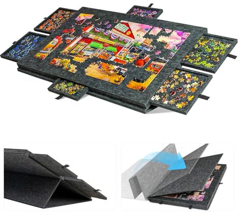 Mesa de rompecabeza de 1000 piezas, tablero inclinable con soporte 2 en 1 y cubierta, tablero de fieltro superligero para adultos