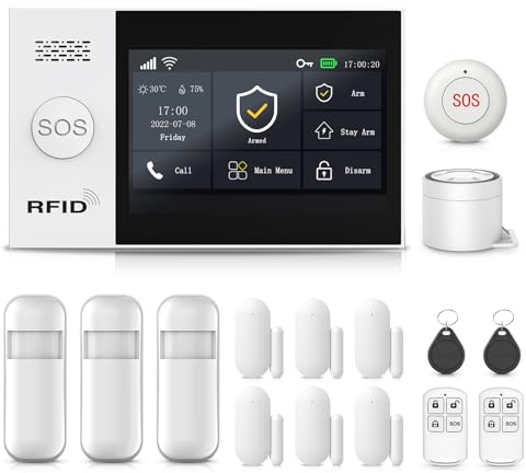 XNH 4G + WLAN Alarmanlage Haus mit 4.3'' Touch Screen, Smart Komplettsysteme mit APP, Sicherheit, Einbrecher System für Haus, 16 Stück - Tür- und Fenstersensoren, Bewegungsmeldern, Fernbedienungen