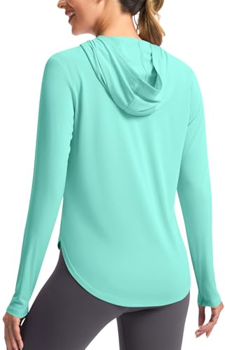 Mrat Sweat à capuche avec protection UV UPF 50+ pour femme avec trous pour les pouces SPF Rashguard Haut léger à séchage rapide T-shirt de soleil d'été à manches longues T-shirt de performance pour